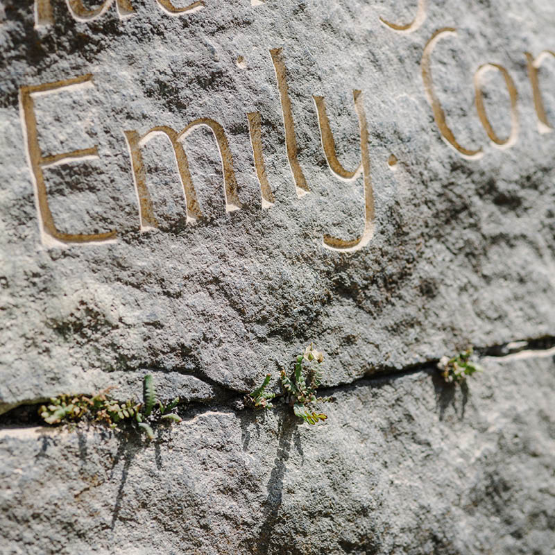 Brontë Stones project: close up of Emily Stone engraving