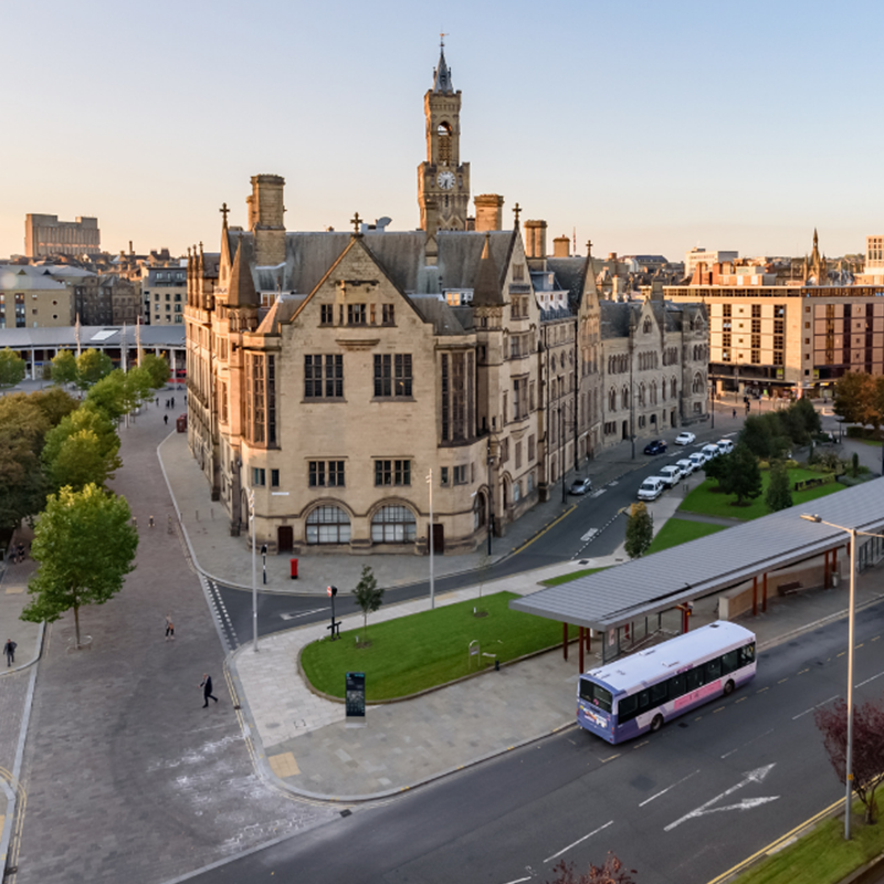 Bradford city centre roads from above